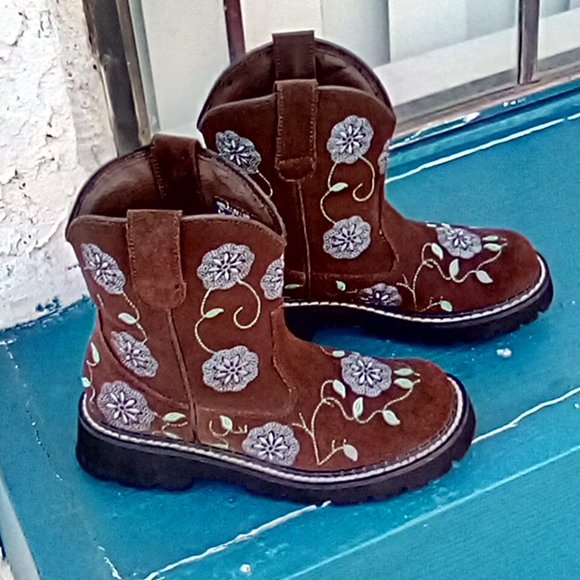 ROPER brown suede turquoise floral embroidered stitched ankle boots size 6.5 - Picture 10 of 10